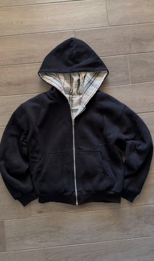 Reversible plaid zip up