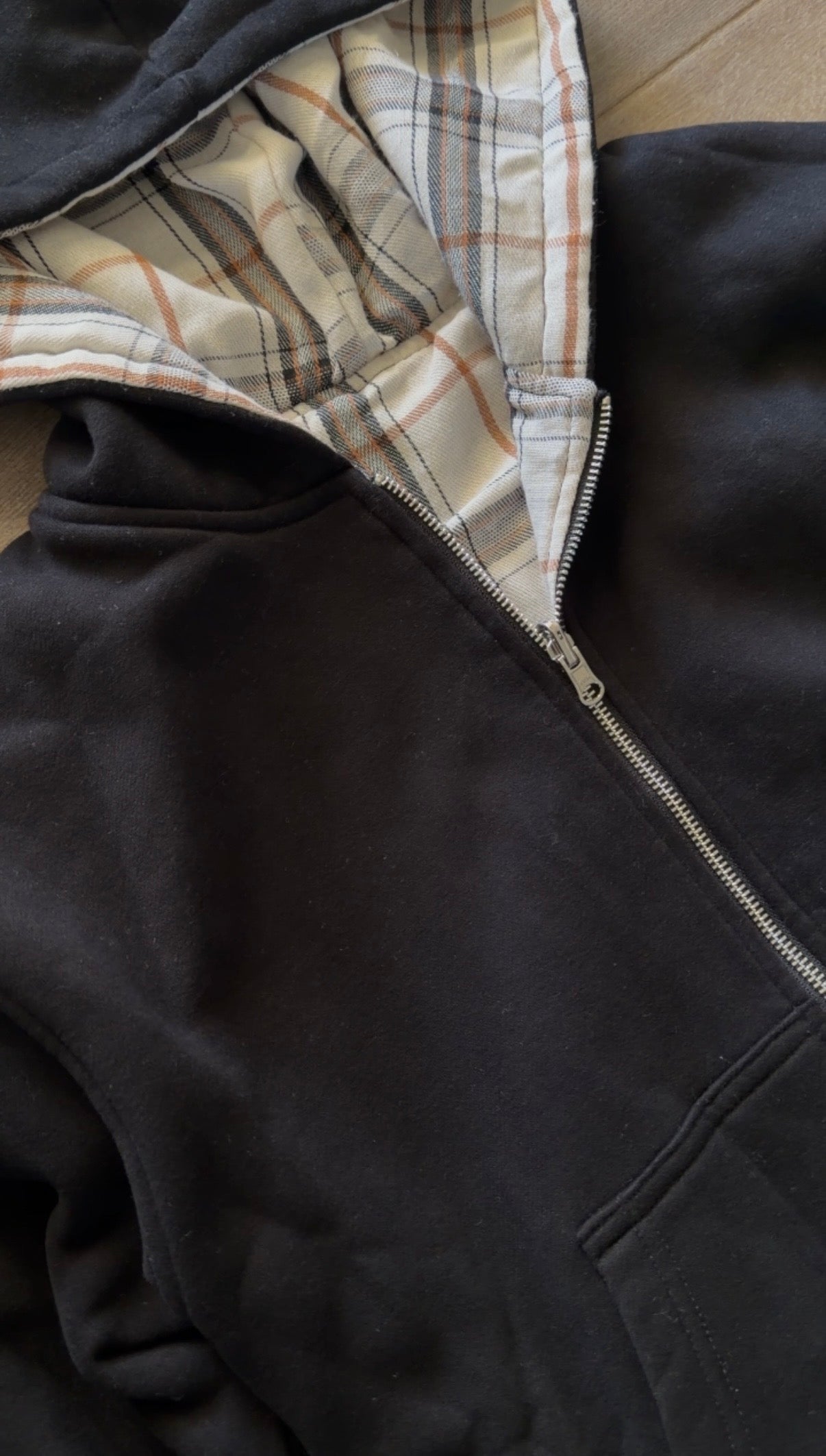 Reversible plaid zip up