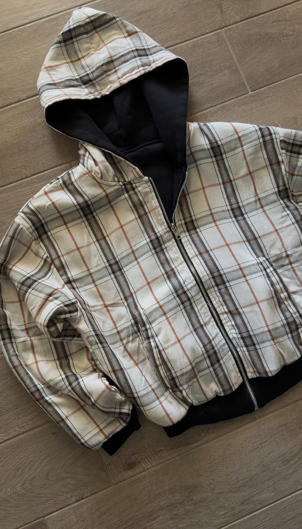 Reversible plaid zip up