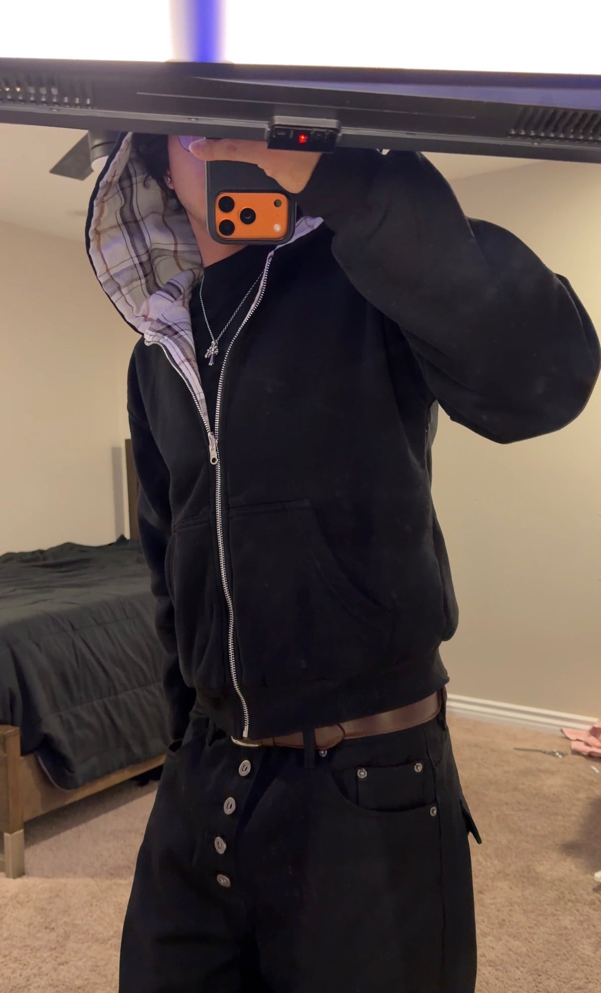 Reversible plaid zip up